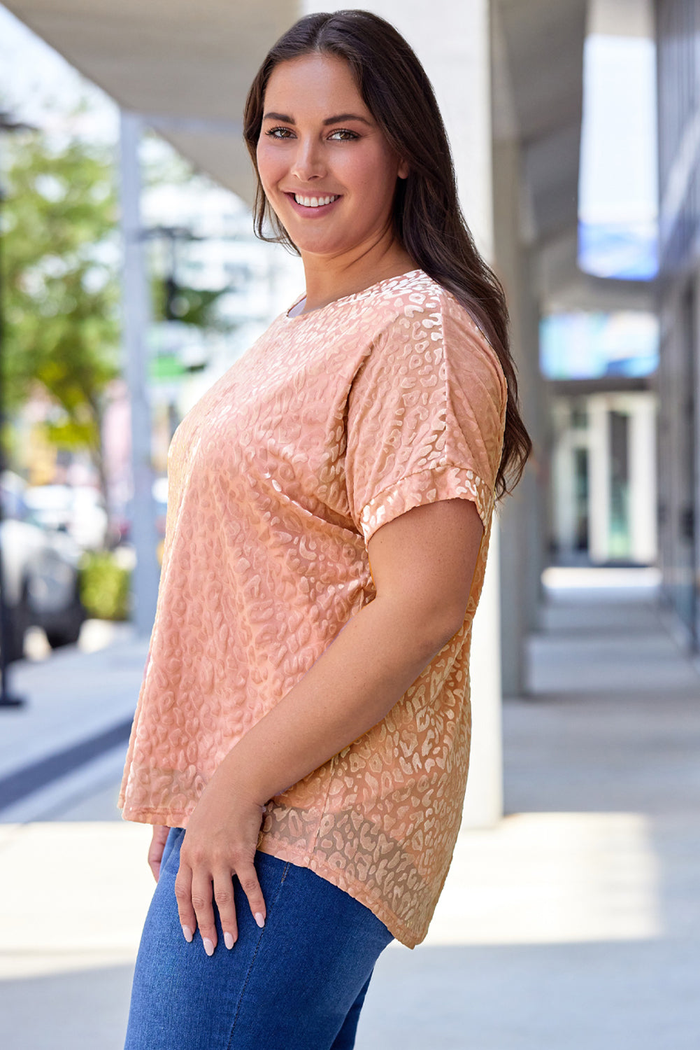 Pink Plus Size Ombre Glitter Leopard T-shirt