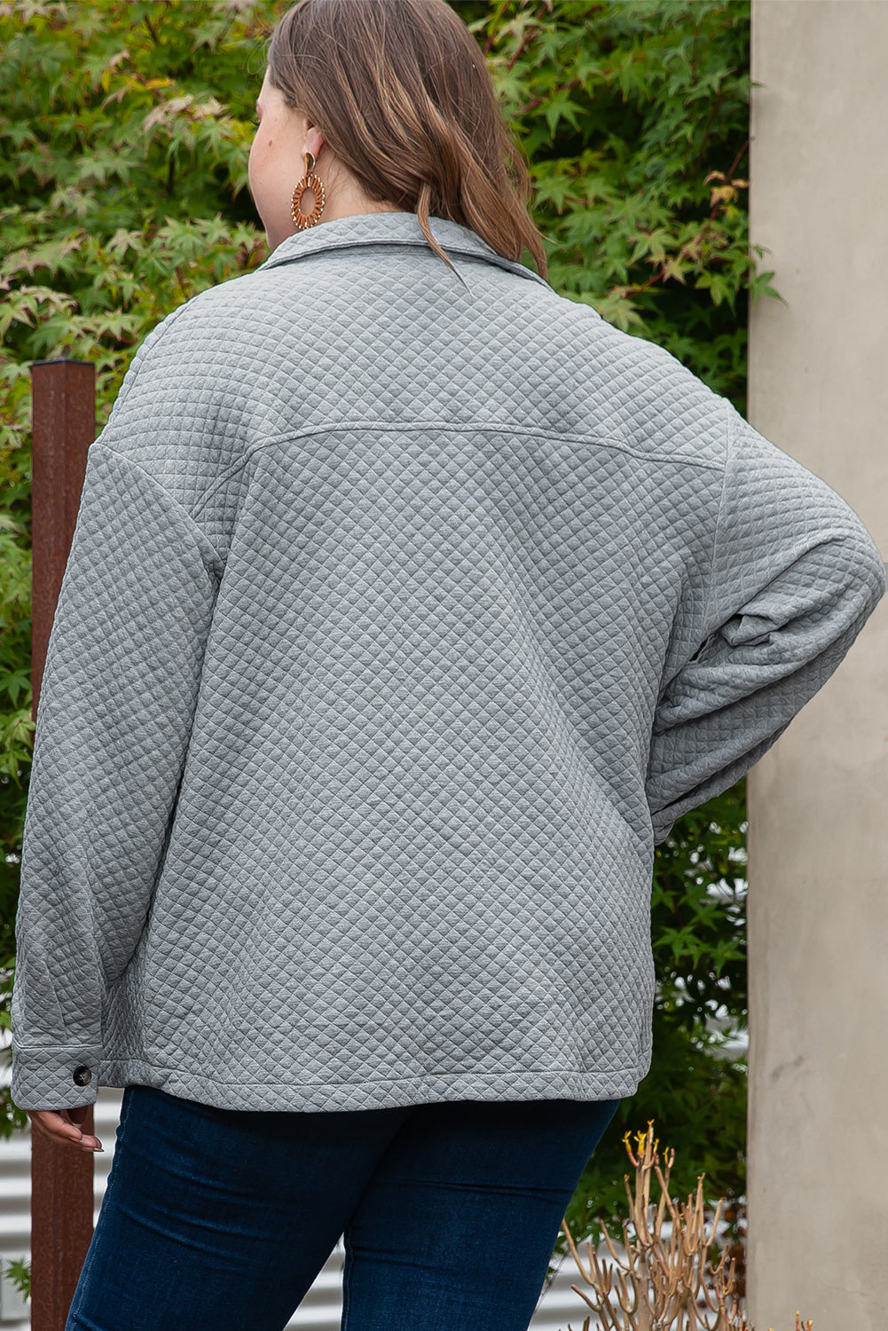 Gray Plus Size Quilted Pattern Shacket