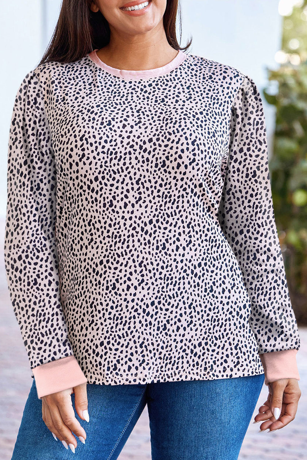 Apricot Animal Spots Printed Plus Size Long Sleeve Top