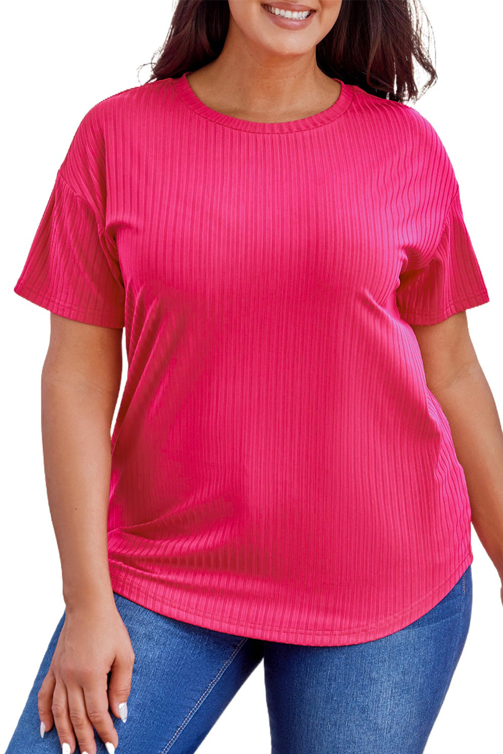 Rose Plus Size Ribbed Knit T-shirt