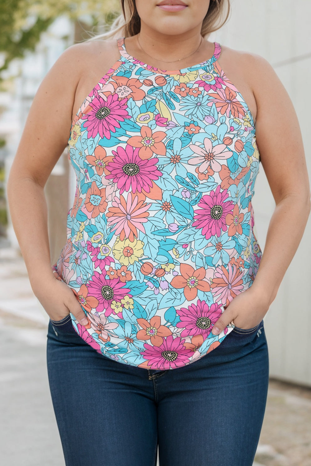 Multicolor Plus Size Floral Print Tank Top