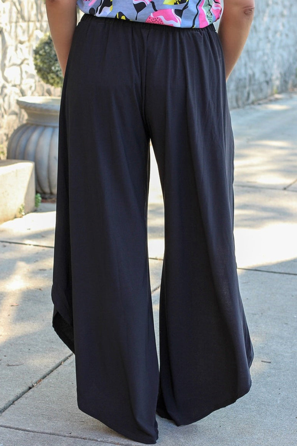 Black Plus Size Front Tie Tulip Wide Leg Pants