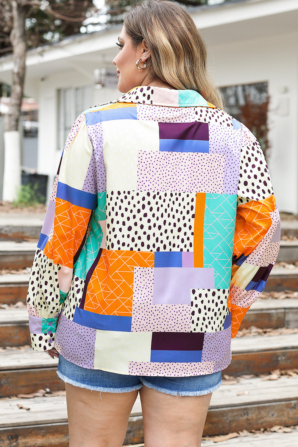 Multicolour Plus Size Mixed Print Buttoned Shirt