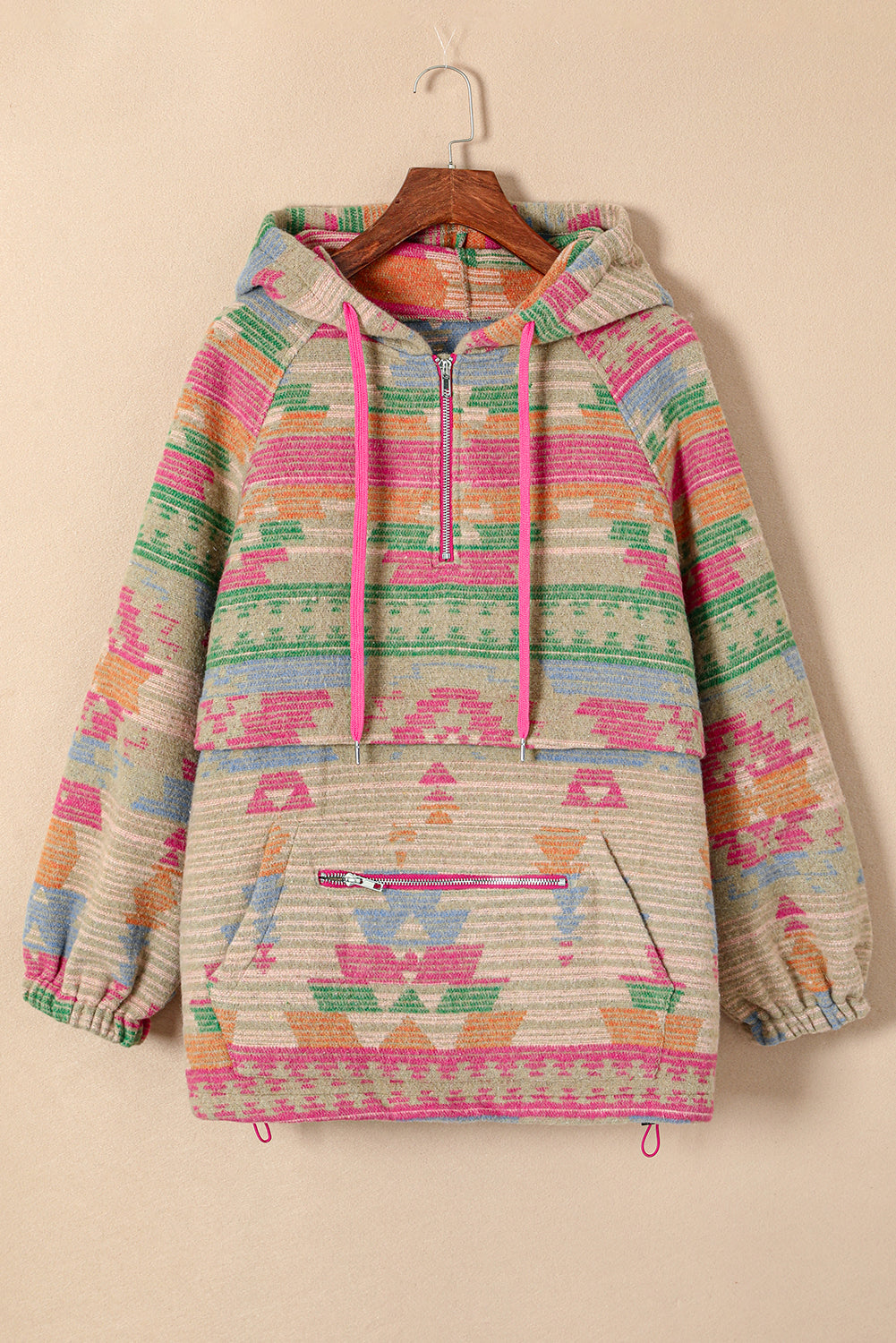 Multicolor Plus Size Western Aztec Geometric Pattern Zip up Hoodie