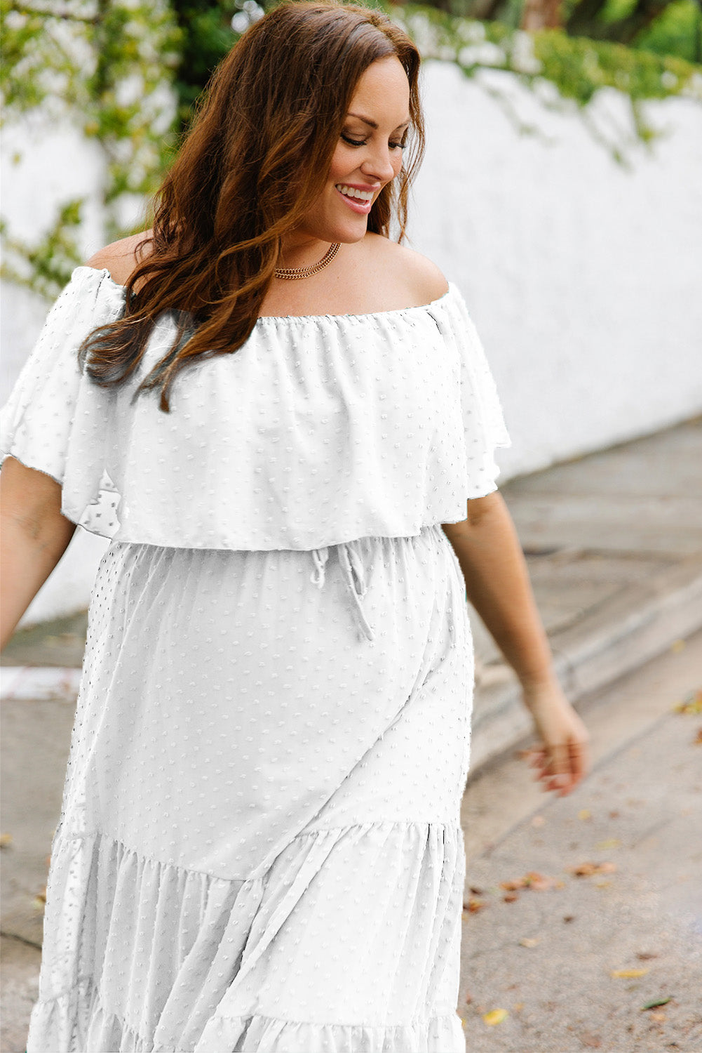 White Swiss Dot Plus Size Ruffle Tiered Maxi Dress