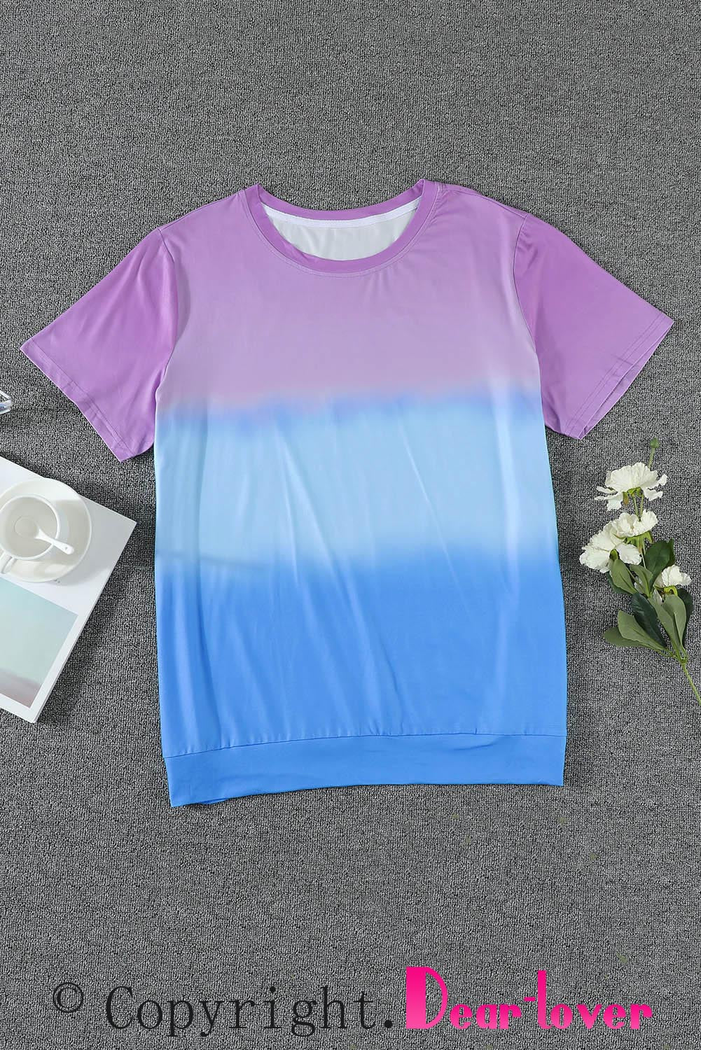 Purple Crew Neck Tie-dye Colorblock Plus Size Tee