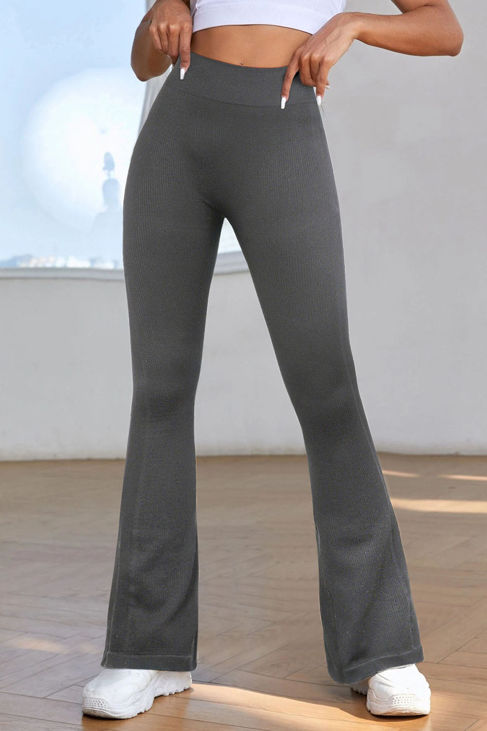 Gray High Waist Tummy Control Flared Sports Pants