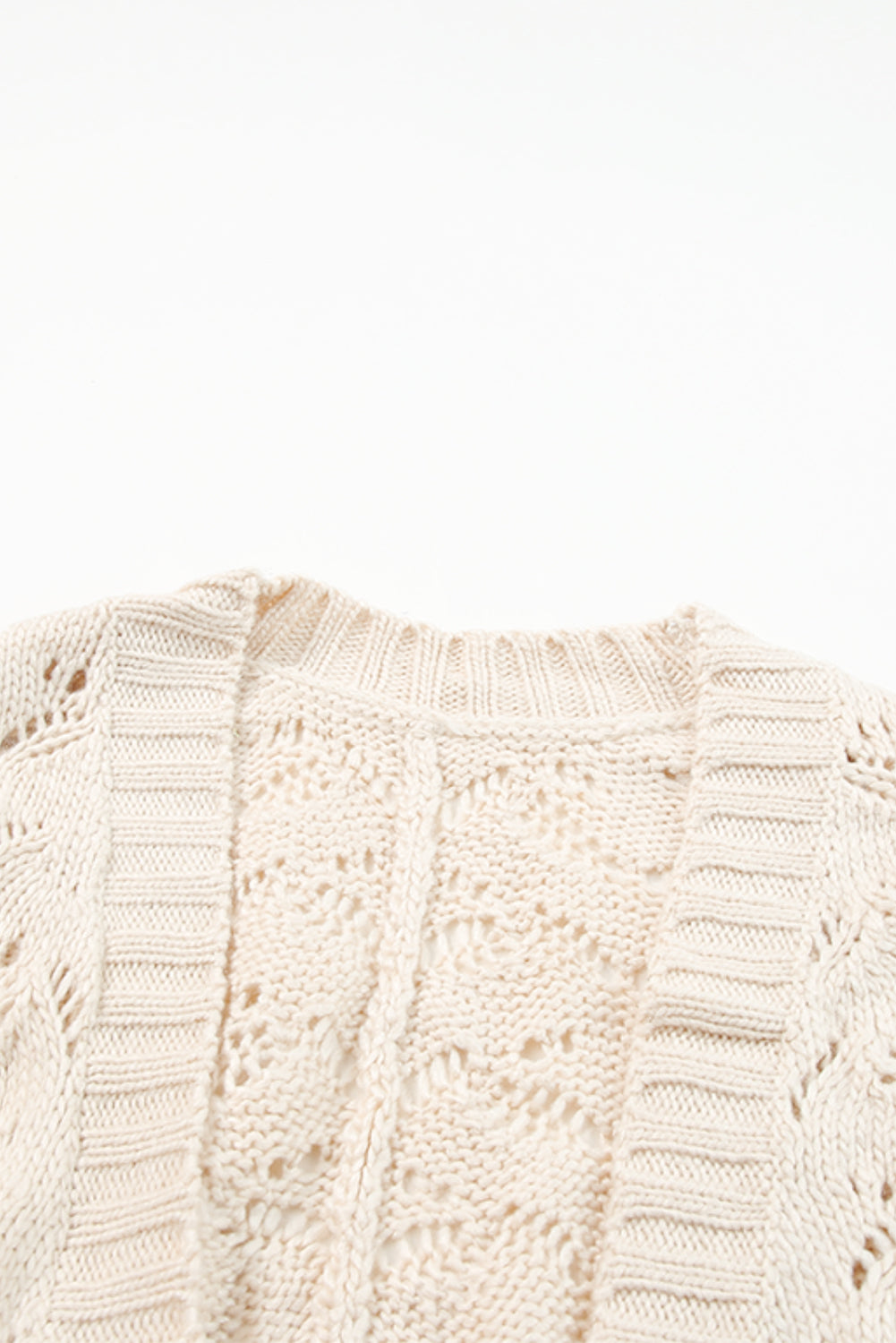 Beige Plus Size Textured Knit Open Ribbed Trim Cardigan