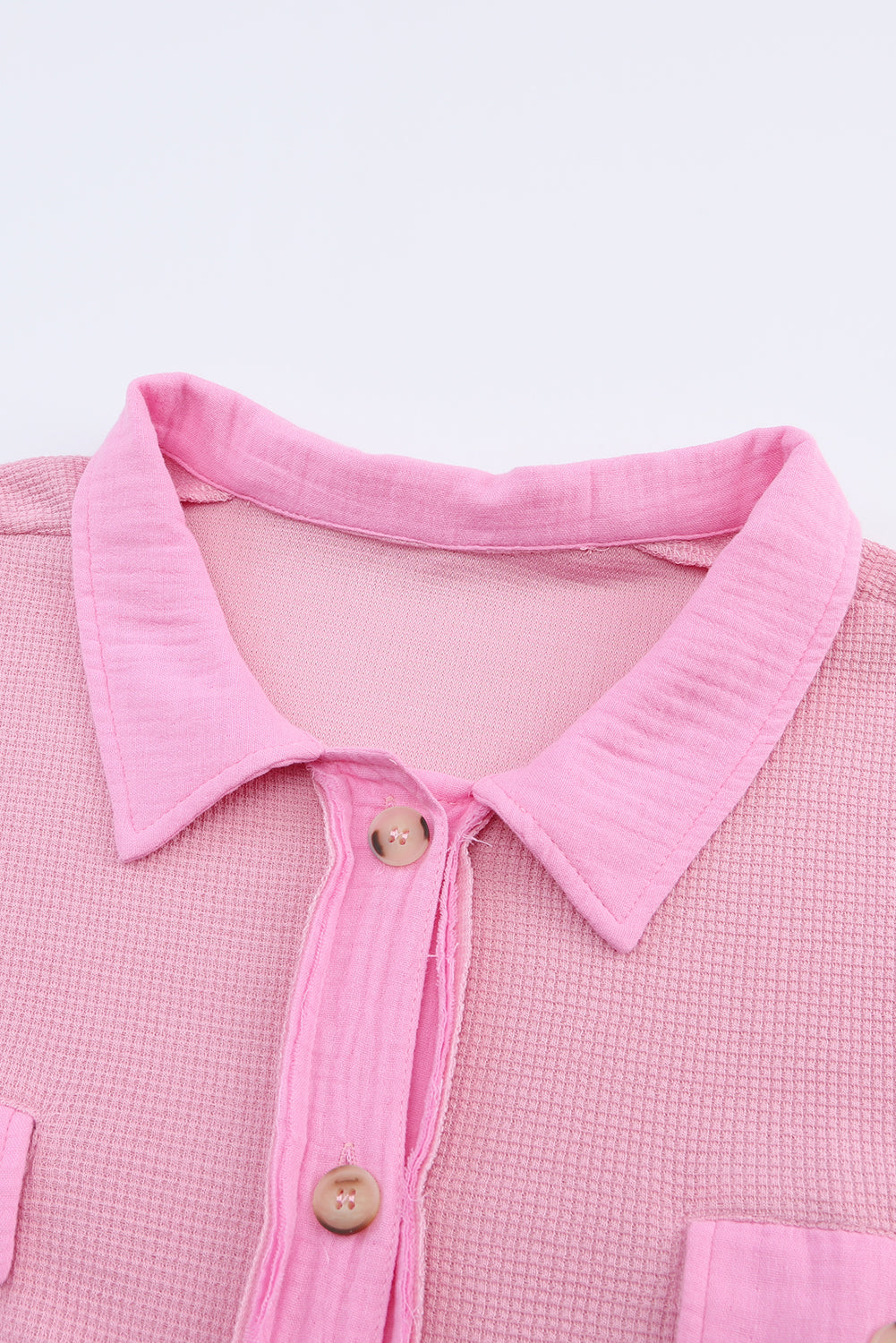 Pink Plus Size Waffle Knit Exposed Seam Shirt