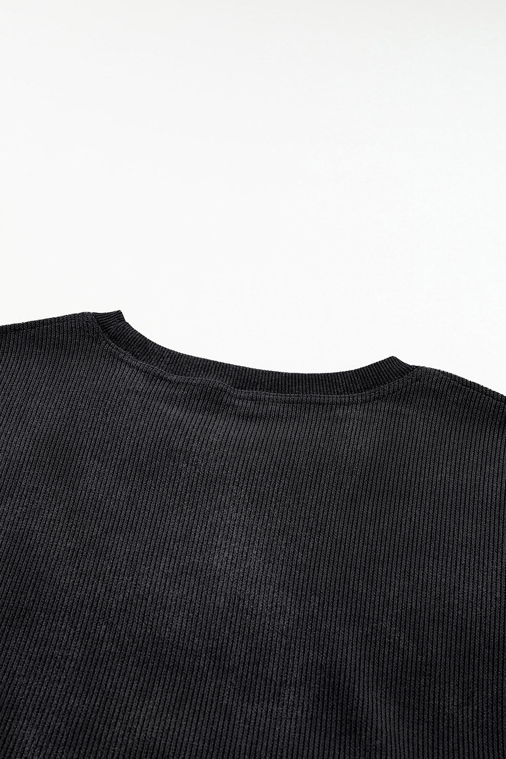 Black Plus Size Corded Round Neck Sweatshirt