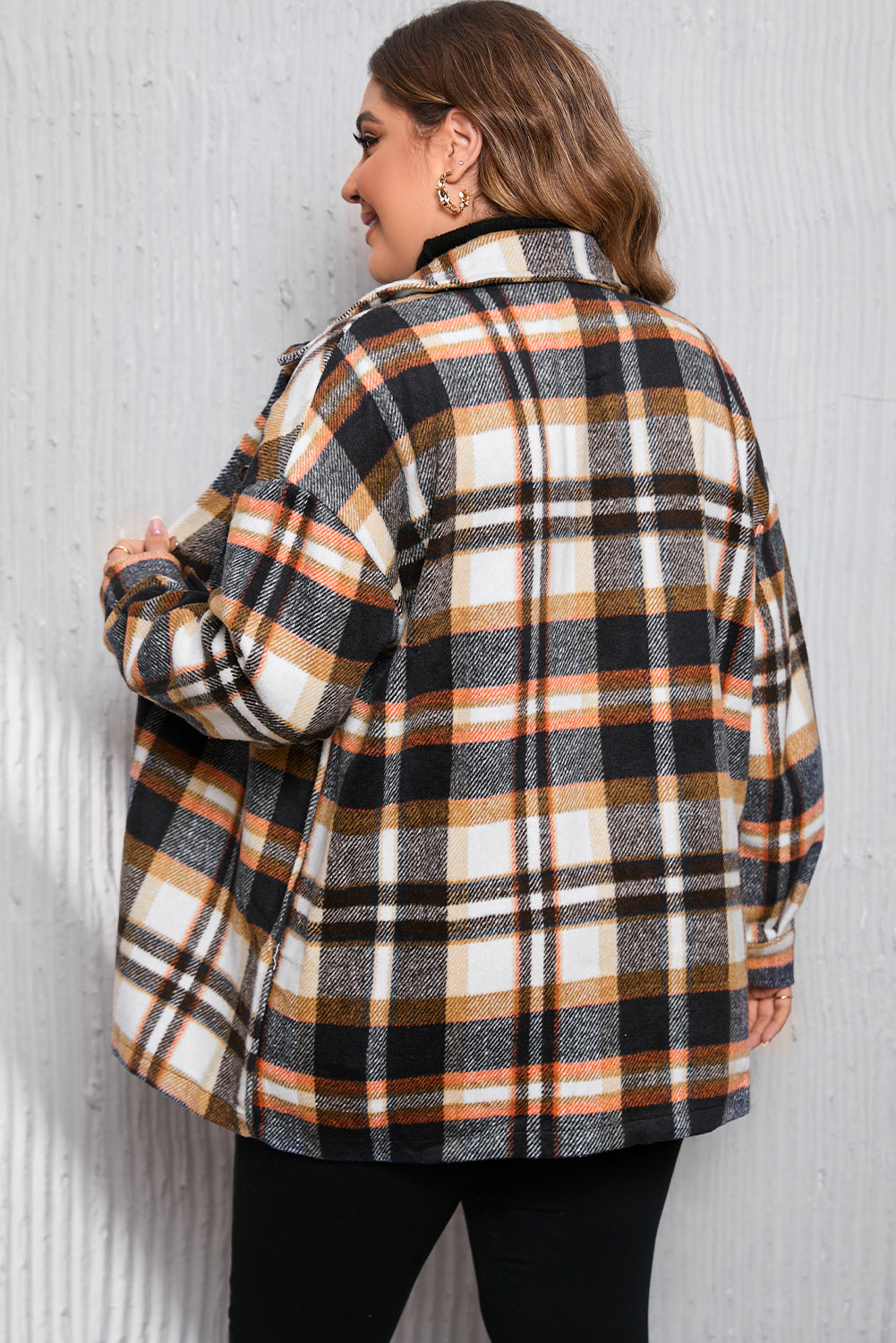 Navy Blue Plus Size Plaid Flap Pocket Shacket