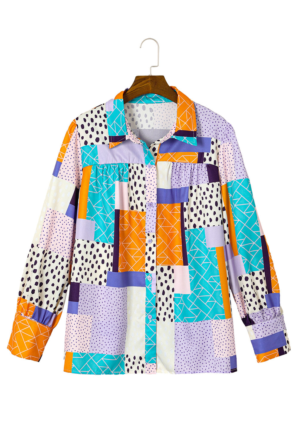 Multicolour Plus Size Mixed Print Buttoned Shirt