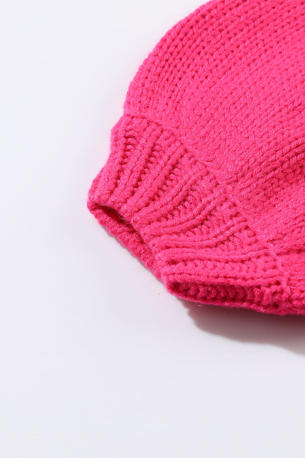 Pink Plus Size Striped Knit Pompom Puff Sleeve Sweater