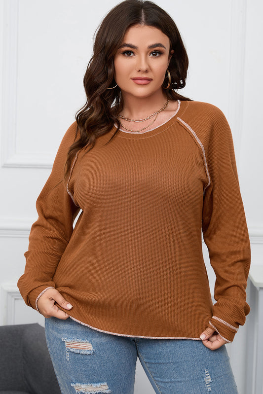 Chestnut Exposed Seam Detail Plus Size Textured Top