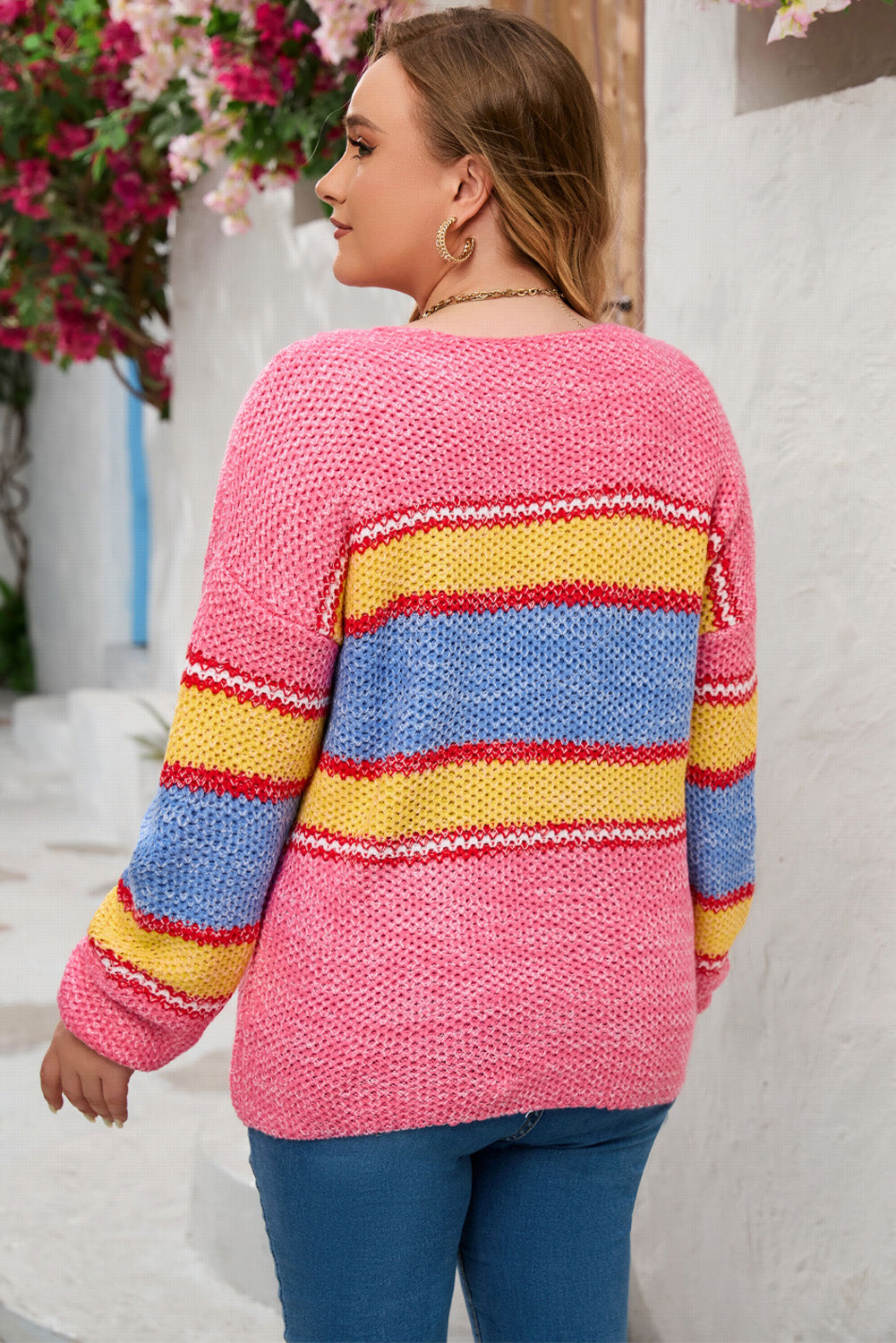 Pink Plus Size Stripe Oversized Sweater