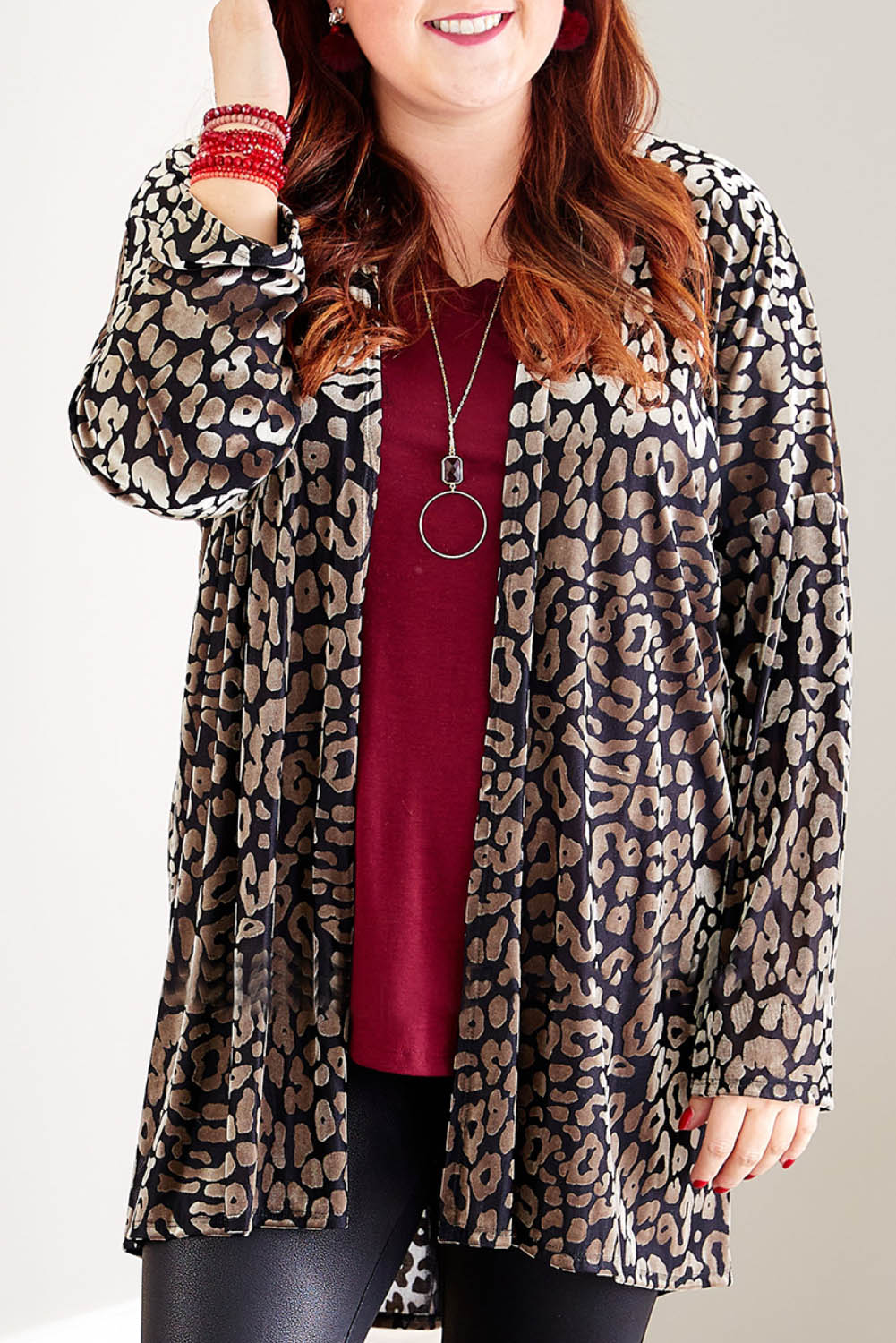 Leopard Print Open Front Plus Size Cardigan