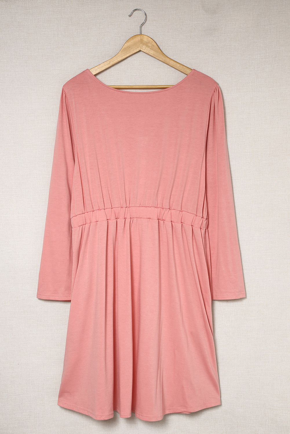 Pink Solid Button Front Plus Size Long Sleeve Dress