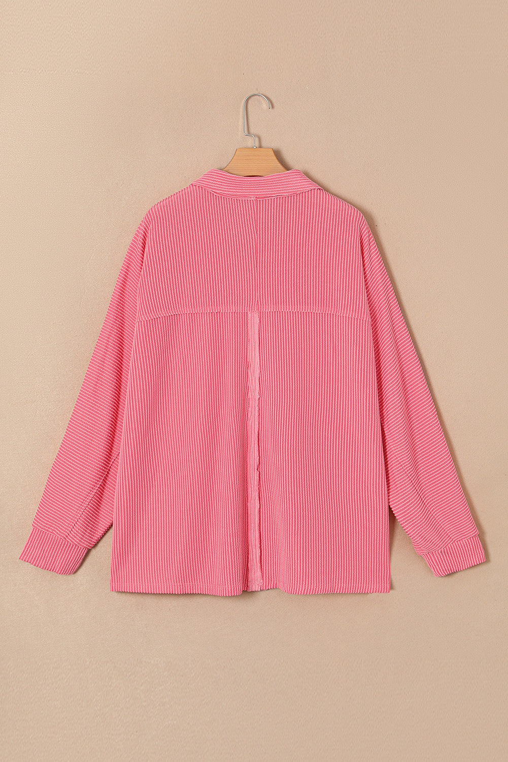 Pink Plus Size Ribbed Pocketed Long Sleeve Henley Top