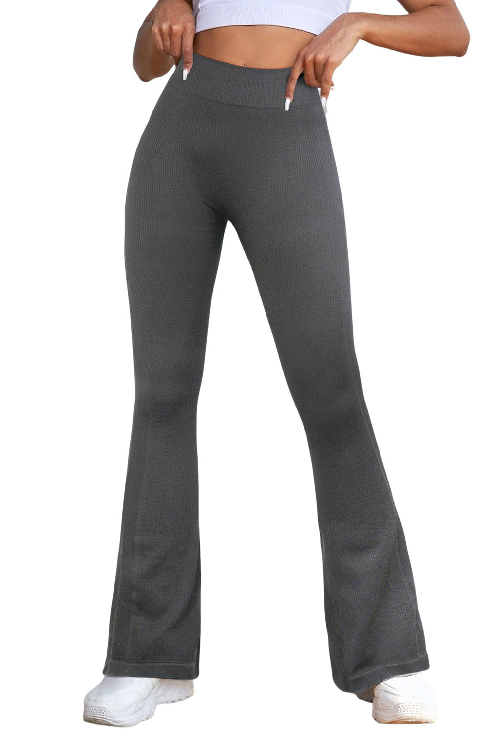 Gray High Waist Tummy Control Flared Sports Pants